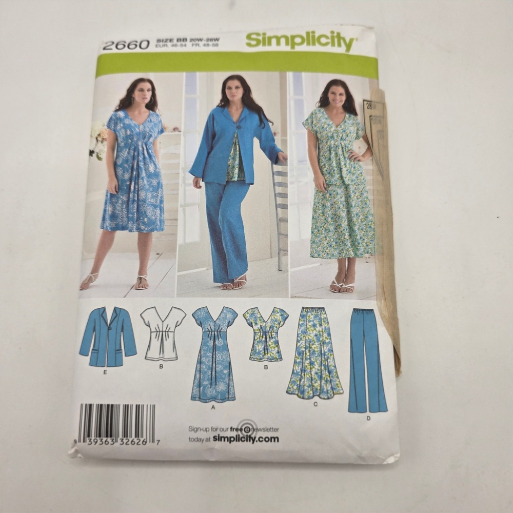 Simplicity 2660 Sewing Pattern Plus Size 20W-28W Jacket Dress Skirt Pants Uncut